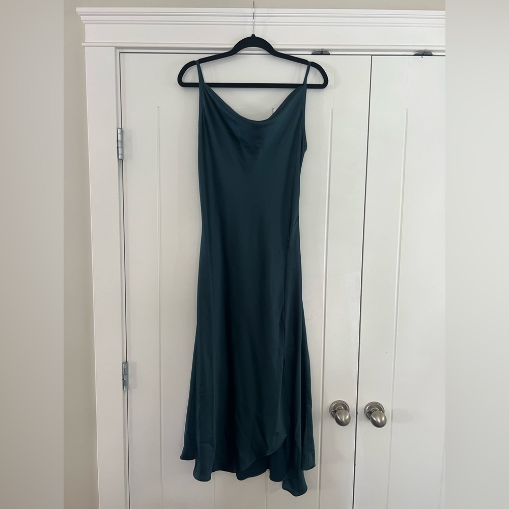 Teal Satin Formal Midi Dress - Picture 2 of 6